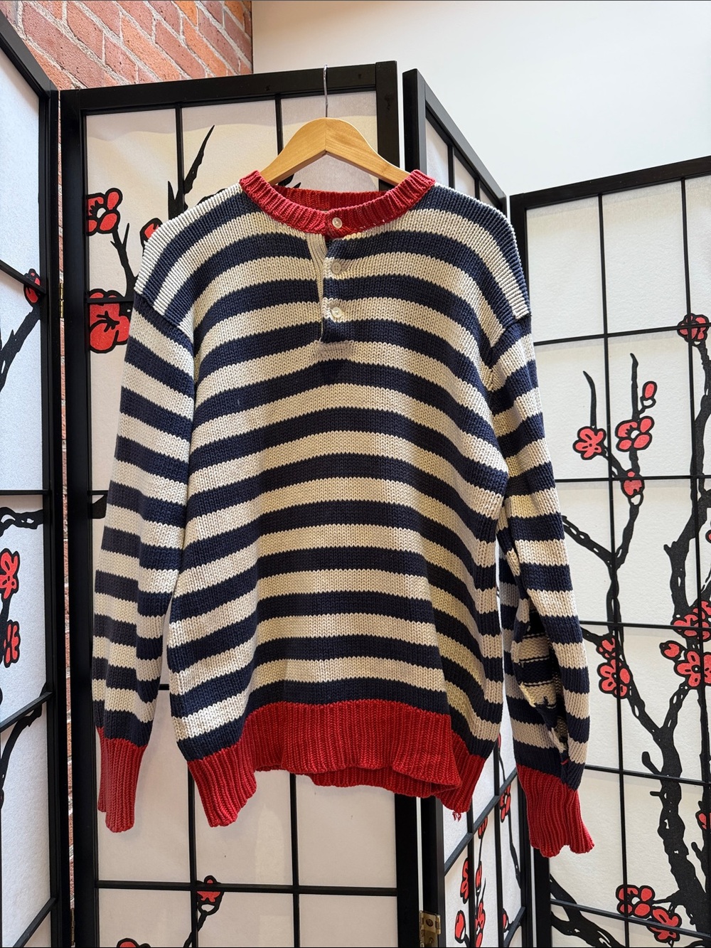 Polo by Ralph Lauren Red, Navy & Cream Striped Crewneck Sweater